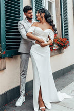 Charmeuse Off The Shoulder Wedding Dress With Split Silhouette