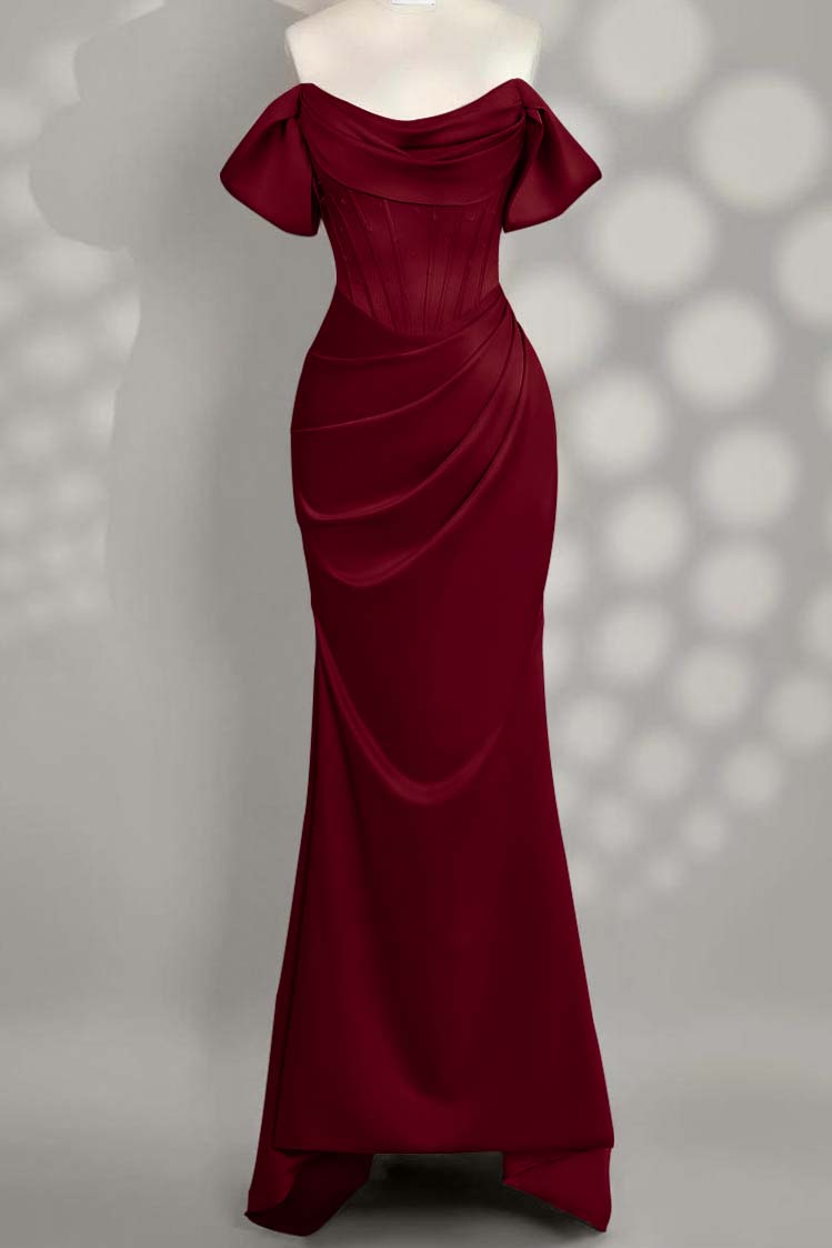 Off The Shoulder Sleeveless Mermaid Long Prom Dress With Pleated Custom Color