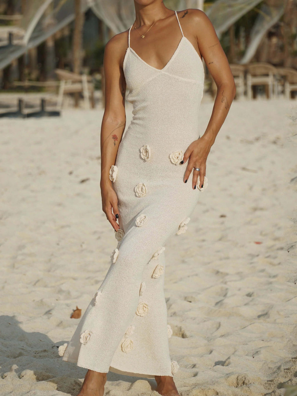 Robe mi-longue fleurie en tricot