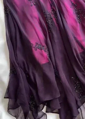Vintage Neckholder Lila Perlen Chiffon Meerjungfrau Ballkleid Langes Festliches Abendkleid Y7503