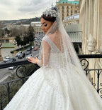 Elegant Ball Gown Wedding Dress Off Shoulder Backless Tulle Beading