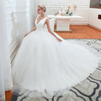 Charming V Neck Wide Straps Deep Floor Length A Line Tulle Wedding Dress