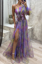 Elegantes Abendkleid mit allmählich wechselndem Schlitz und schrägem Kragen (5 Farben) 