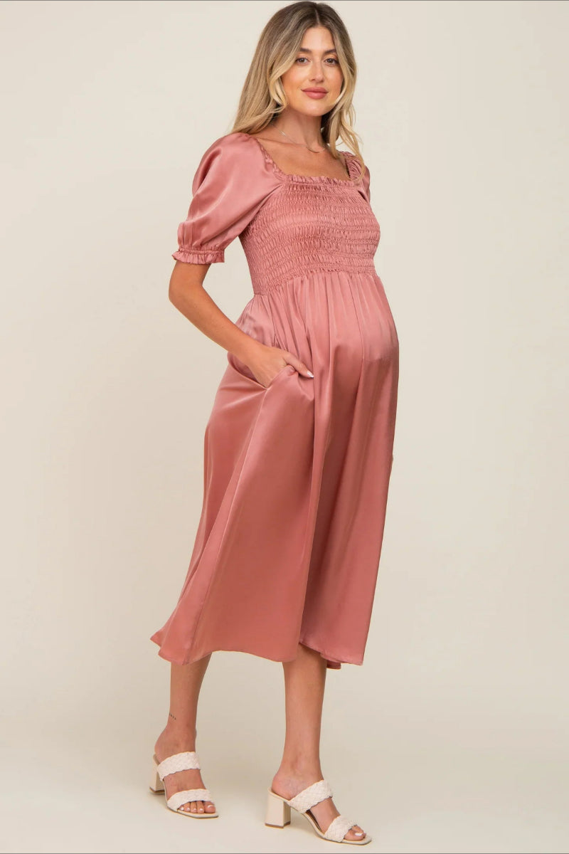 6107#Robe de maternité à manches courtes bouffantes pour fête prénatale