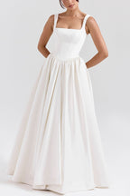 Robe longue à corset à bretelles larges unie - Blanc
