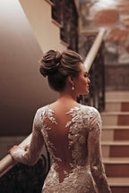 Charming White High Neck Backless Mermaid Wedding Dress With Applique Lace
