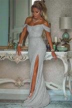 Pink Sequins Off Shoulder Mermaid Prom Dress With Slit Custom Colors And Sizing
