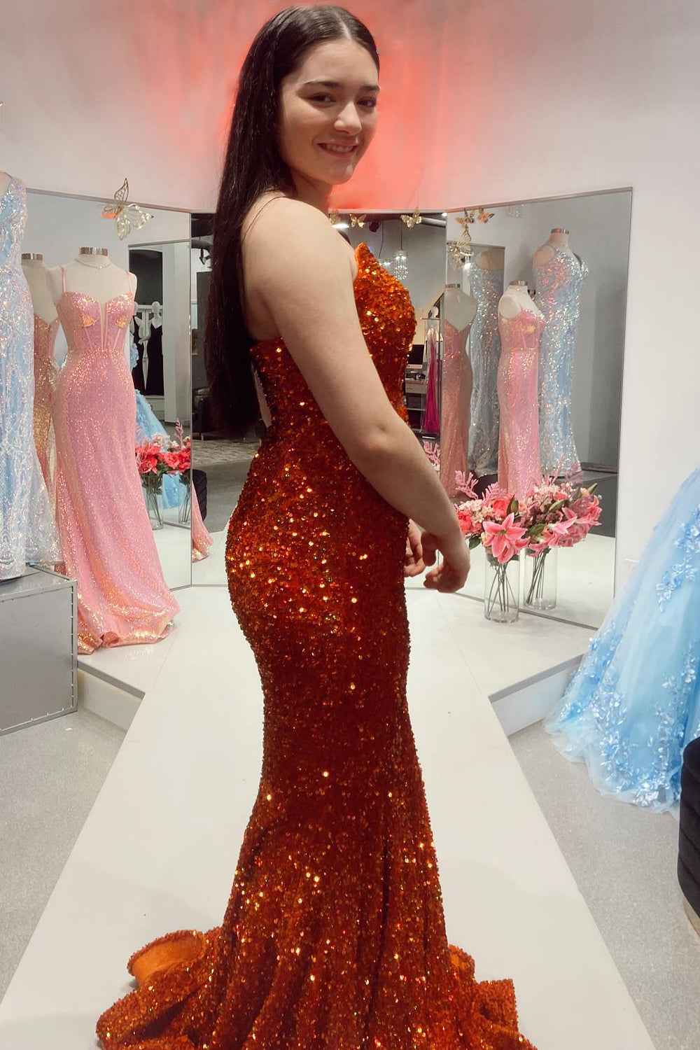 Sparkly Gold Sweetheart Mermaid Long Sequin Prom Dress