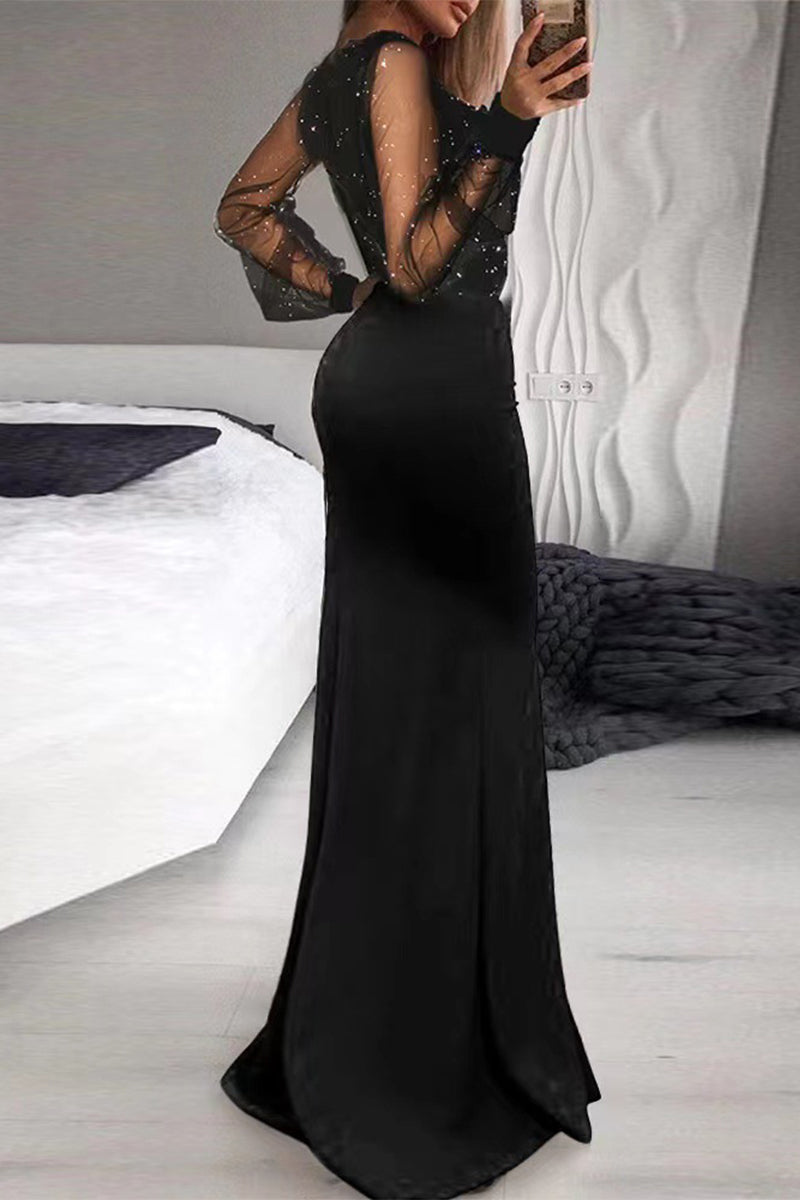 Sexy Patchwork Patchwork V-Ausschnitt Abendkleid Kleider 