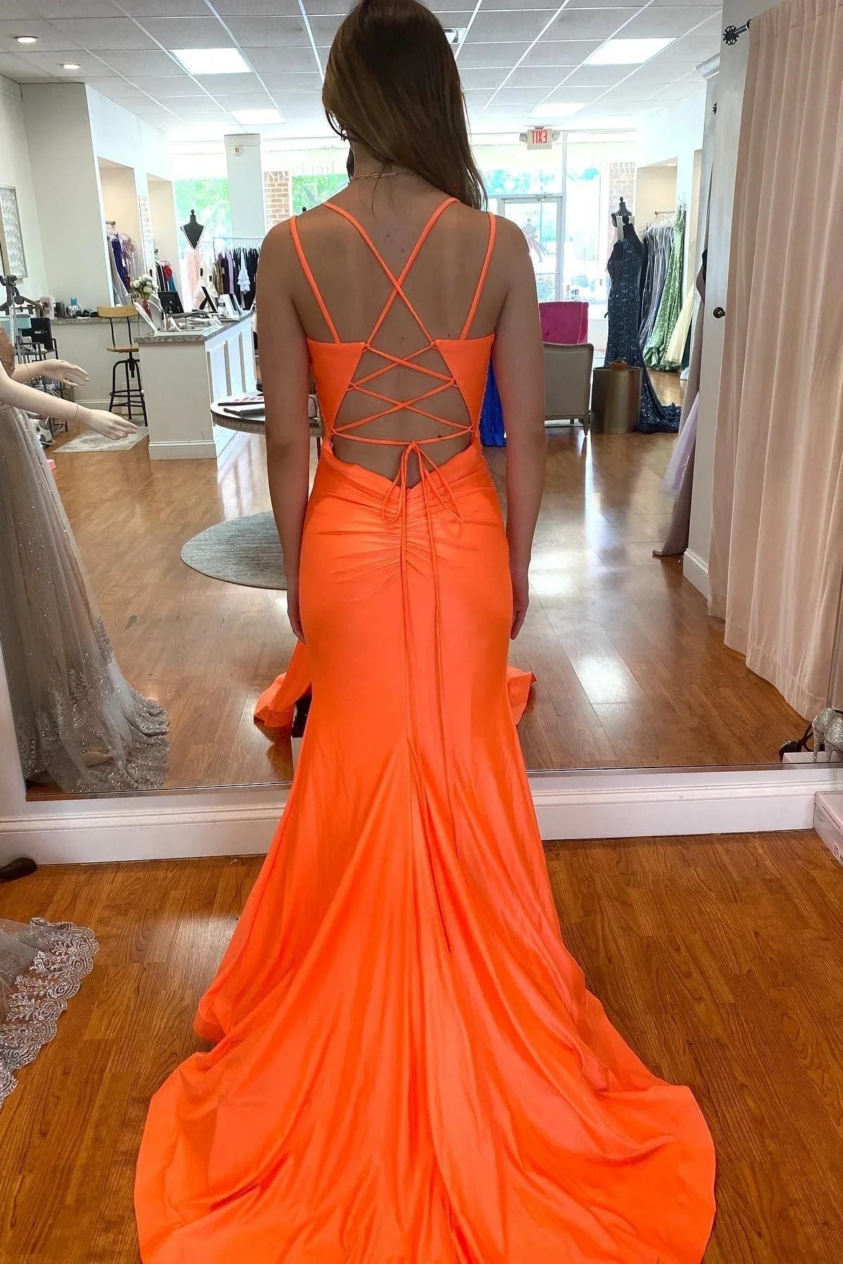 Robes longues de bal sirène orange Robes de soirée formelles Y486