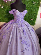 Lavender ball gown off the shoulder with 3d flowers sweet 16 dress Y473