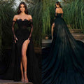 Black Off The Shoulder Lace Prom Dress A Line Floor Length Chiffon
