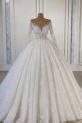 Charming Long Sleeve Ball Gown Wedding Dress With Lace Beads