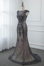 BMbridal Glamorous Jewel Black Mermaid Prom Dresses with Appliques Rhinestones