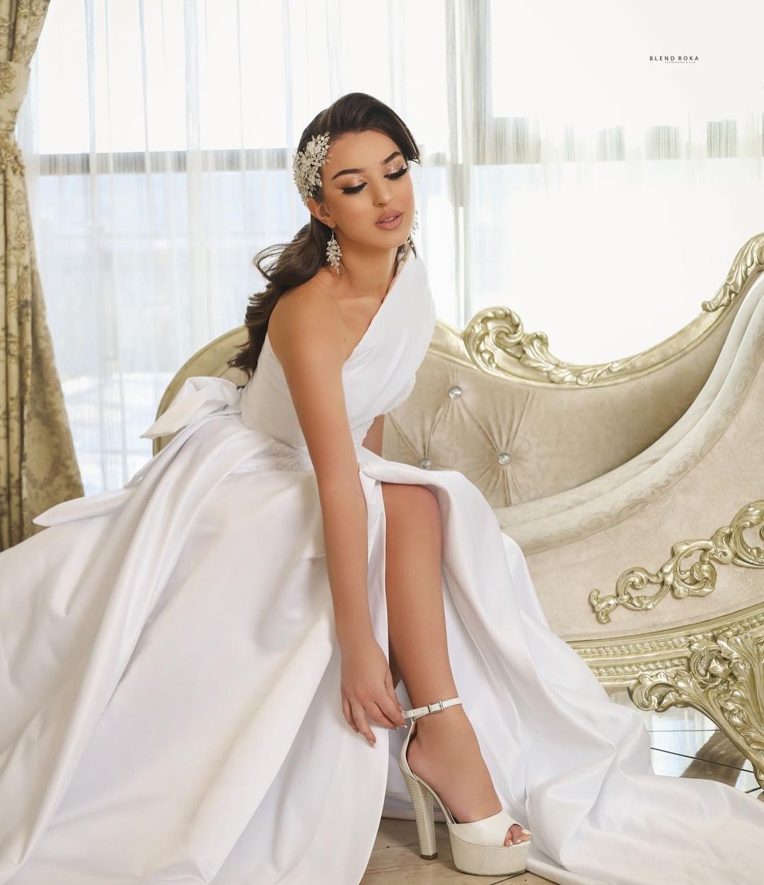 Gorgeous Satin Long A Line One Shoulder Wedding Dress With Slit