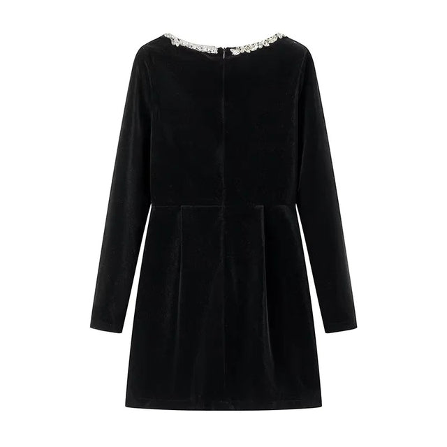 Abito in velluto a coste con perle TARUXY per donna, manica lunga, nero, aderente, formale, elegante, retrò, da sera, per feste, donna