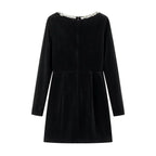 Abito in velluto a coste con perle TARUXY per donna, manica lunga, nero, aderente, formale, elegante, retrò, da sera, per feste, donna