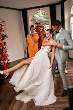 Fabulous A-Line Lace V-neck Sleeveless White Wedding Dress With Appliques