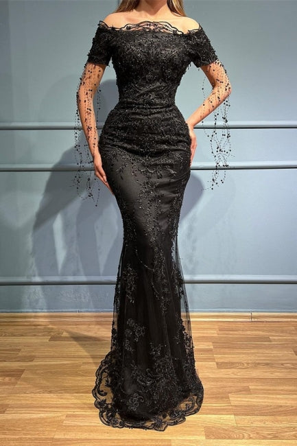 Robe de bal noire fabuleuse, bustier sans bretelles et épaules dénudées