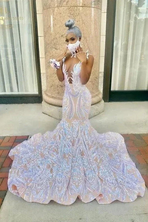 Fabulous High Neck Lace Floor-length Mermaid Prom Dresses