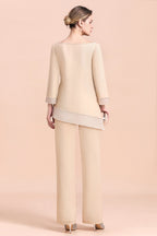 BMbridal Chic Round-Neck Champagne Chiffon Mother of Bride Jumpsuit Online