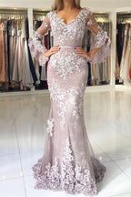 Robes de soirée élégantes longues en dentelle avec manches Robes de soirée longues au sol Robes de bal