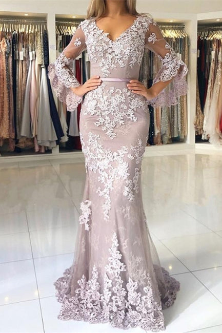 Robes de soirée élégantes longues en dentelle avec manches Robes de soirée longues au sol Robes de bal