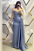 Robe de bal longue sirène à paillettes, décolletée épaules nues, avec volants