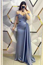 Robe de bal longue sirène à paillettes, décolletée épaules nues, avec volants