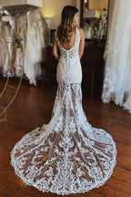 Abiti da sposa a sirena con spalline sottili in pizzo e spacco