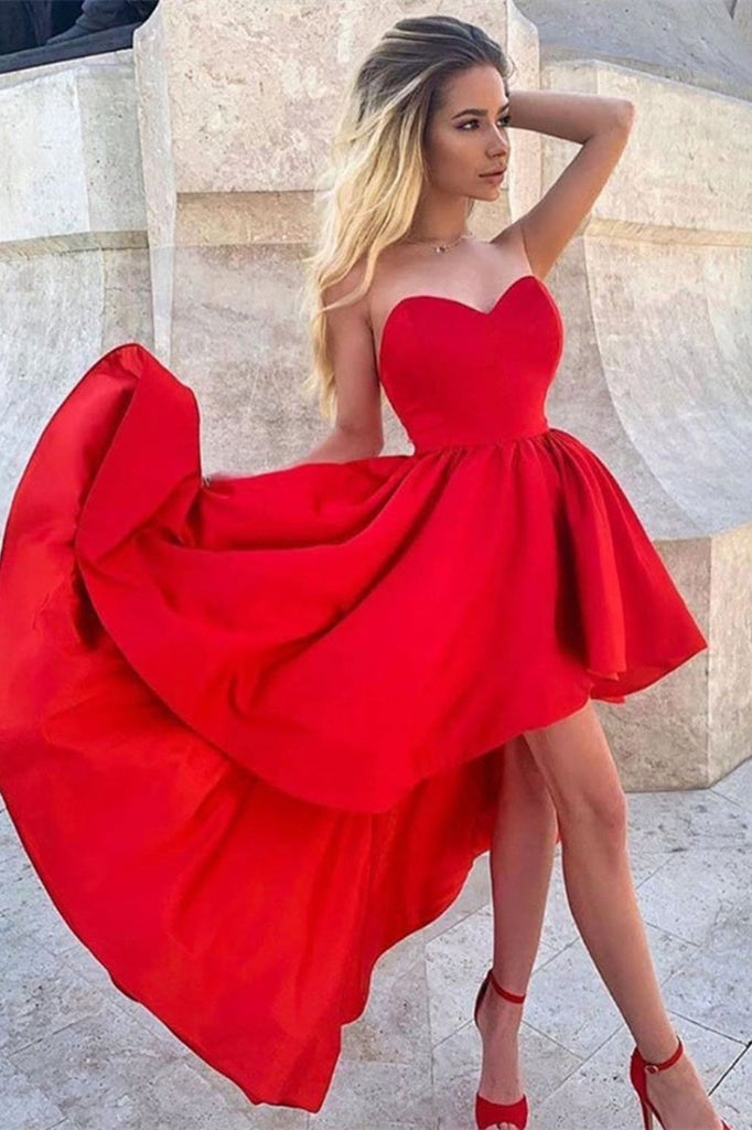 Vestido de fiesta corto de satén con escote en forma de corazón, color rojo