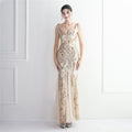 Sequin Mesh Craft Beaded Party Dress Long Cocktail Slim Fit Evening Dress Elegant Long