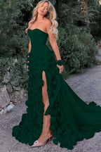 Strapless Long Mermaid Prom Dress With Split Appliques Custom Colors And Sizes