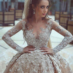Long Sleeves Beaded Ball Gown Wedding Dress With Appliques