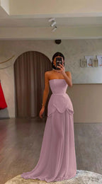 White Strapless Pleated Beaded Long Prom Dress With Custom Colors And Sizes