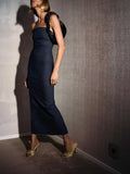 Sexy Strapless Backless Zipper Split Dress Party Blue Denim Female Long Dress for Women Clothes Summer Evening Dresses
