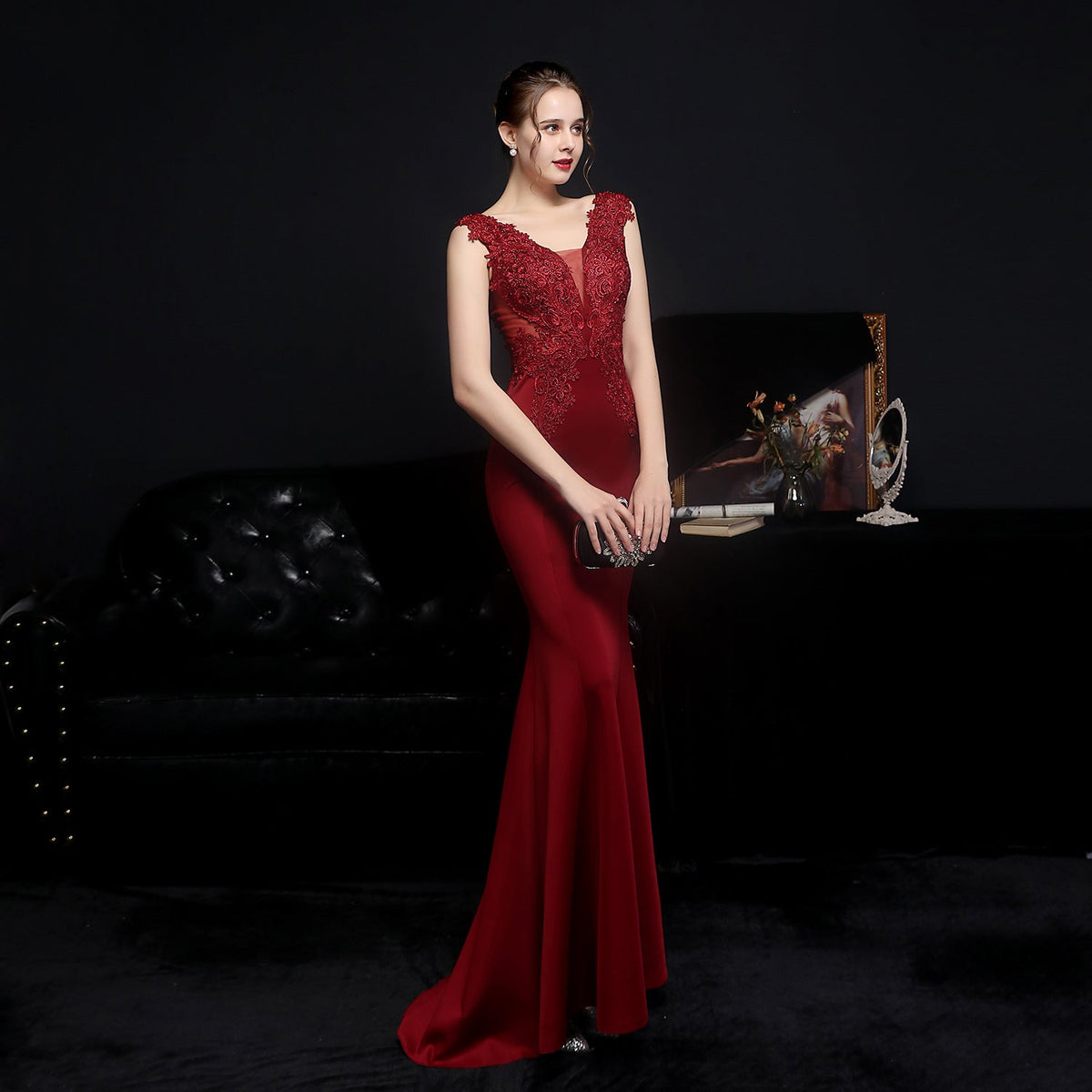 Full Lace European Diamond Toast Bride Fishtail Evening Dress