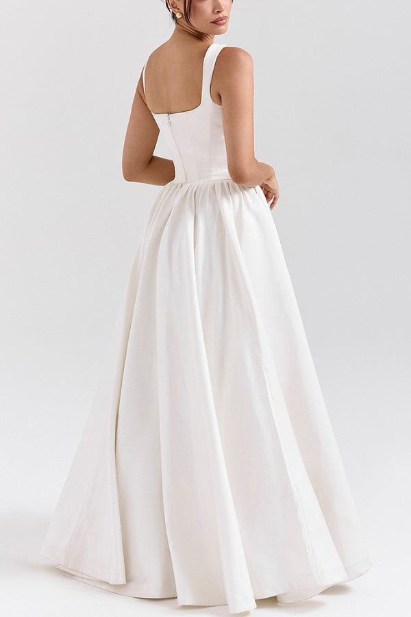 Robe longue à corset à bretelles larges unie - Blanc