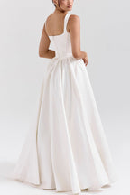 Robe longue à corset à bretelles larges unie - Blanc