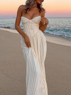 Robe longue élégante sans bretelles à plissé