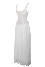 Vestido Maxi Ulissa Verde Claro com Decote Quadrado, Textura Jacquard e Fenda Alta