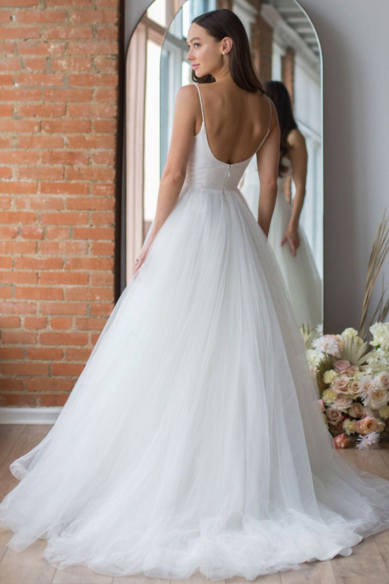 Spaghetti Straps Tulle Long Wedding Dress With Delicate Details
