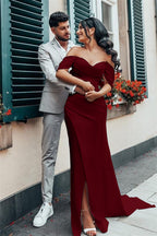 Charmeuse Off The Shoulder Wedding Dress With Split Silhouette