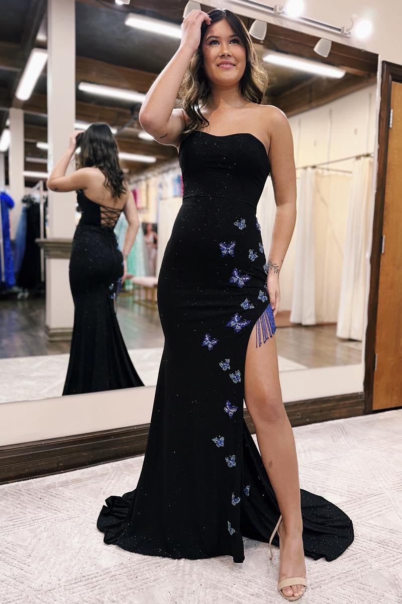 Meerjungfrau-Ballkleid mit trägerlosem Glitzer und Fransen