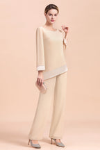BMbridal Chic Round-Neck Champagne Chiffon Mother of Bride Jumpsuit Online