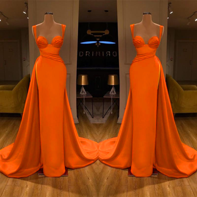 Robes de bal longues en satin, coupe sirène, décolleté cœur, fente haute, magnifiques