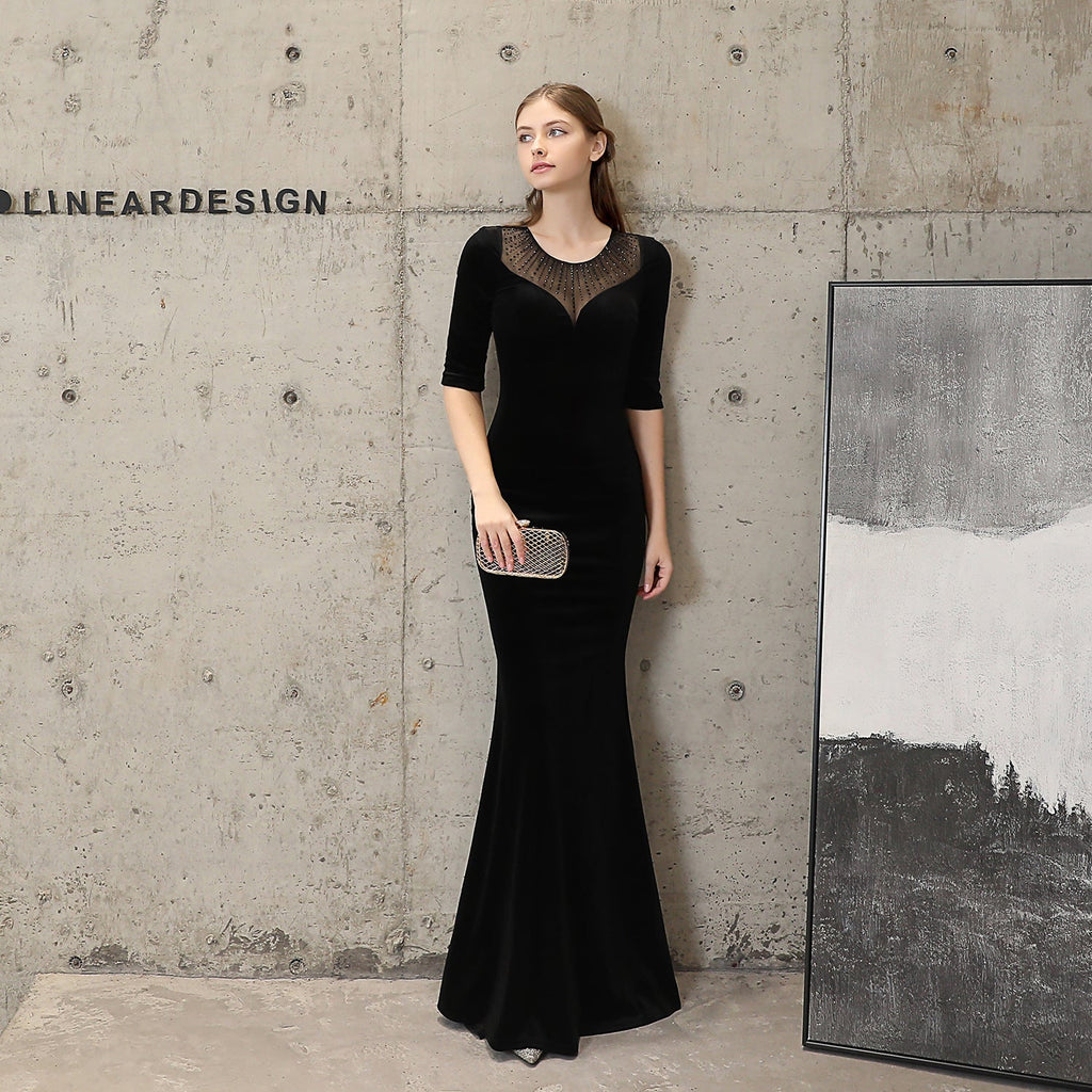 Abito da sera a coda di pesce Donna Alta Gamma Elegante Cocktail Riunione Annuale Elegante Regina in Velluto Nero