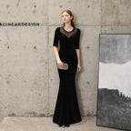 Abito da sera a coda di pesce Donna Alta Gamma Elegante Cocktail Riunione Annuale Elegante Regina in Velluto Nero