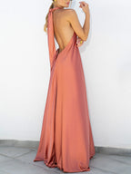 Sommer Temperament Satin Neckholder Swing Kleider 