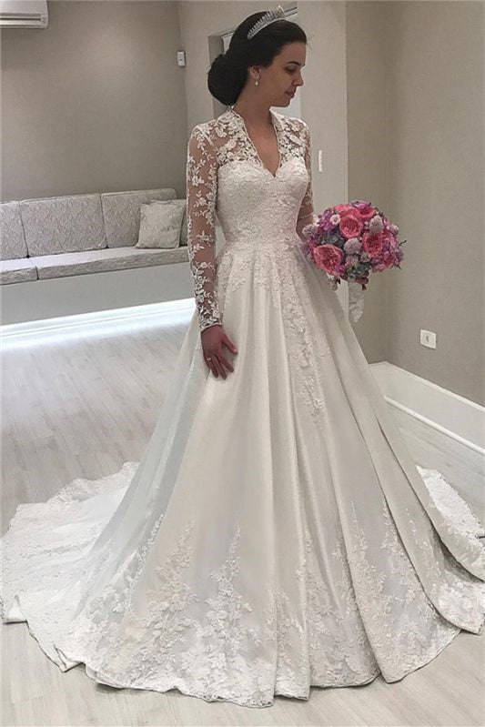 Sweetheart Long Sleeve Mermaid Lace Appliques Wedding Dress